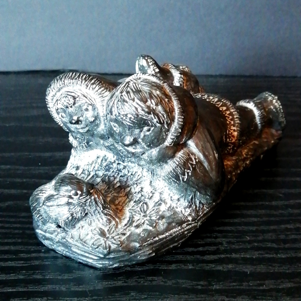 Wolf Original Signed Children Watching Rabbit Sculpture Hand Carved Soapstone